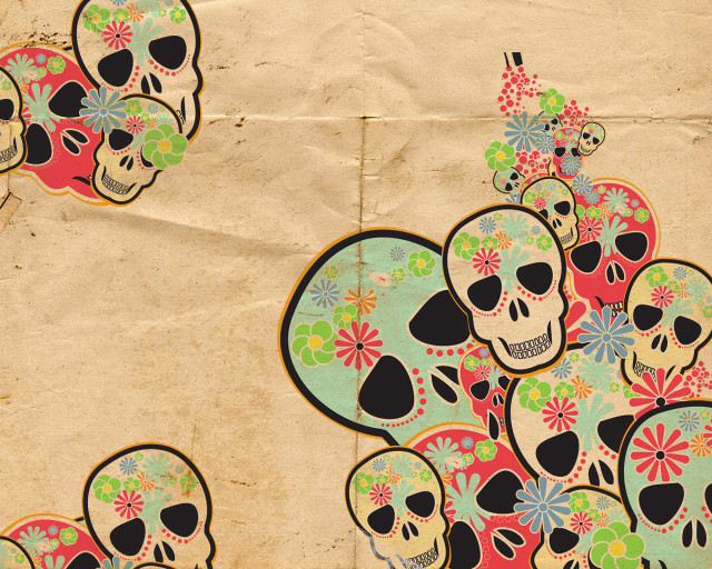Skulls flowers paper tag description free wallpaper for desktop - medium preview image
