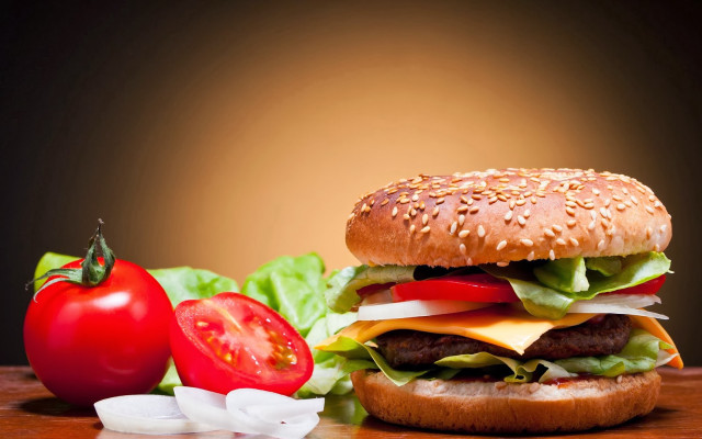 Hamburger lettuce tomato cheese onion #2 free wallpaper for desktop - medium preview image