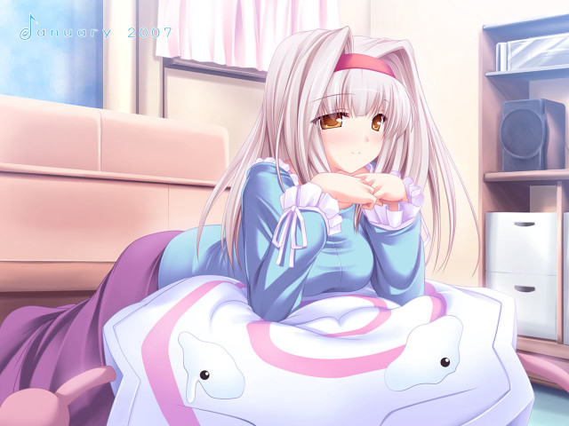 Girl sitting bed hands chest free wallpaper for desktop - medium preview image