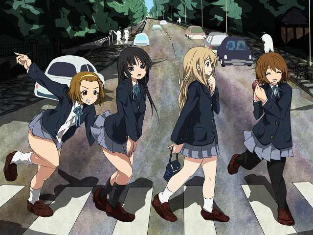 Girls walking crosswalk school uniform free wallpaper for desktop - medium preview image