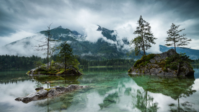 Lake mountains trees clouds rocks #2 free wallpaper for desktop - medium preview image