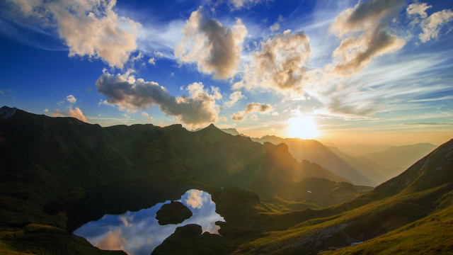 Sunset mountain range lake clouds free wallpaper for desktop - medium preview image