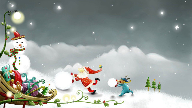 Christmas sleigh snowmen snow sky free wallpaper for desktop - medium preview image