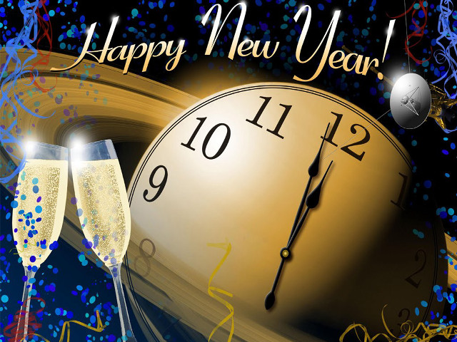Clock champagne new year confetti free wallpaper for desktop - medium preview image