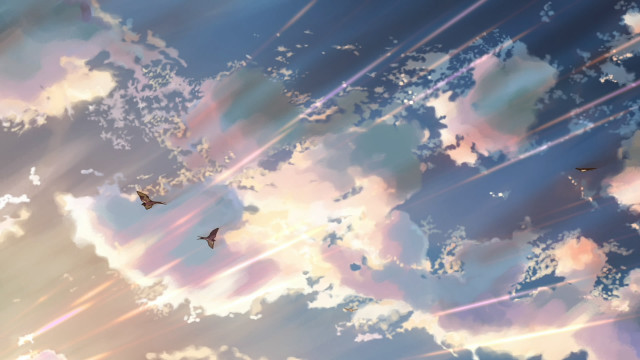 Sky clouds birds flying sunbeam free wallpaper for desktop - medium preview image