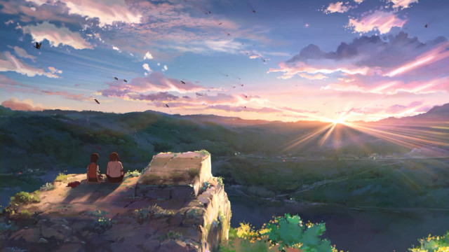 Couple cliff cloudy sunset bird free wallpaper for desktop - medium preview image