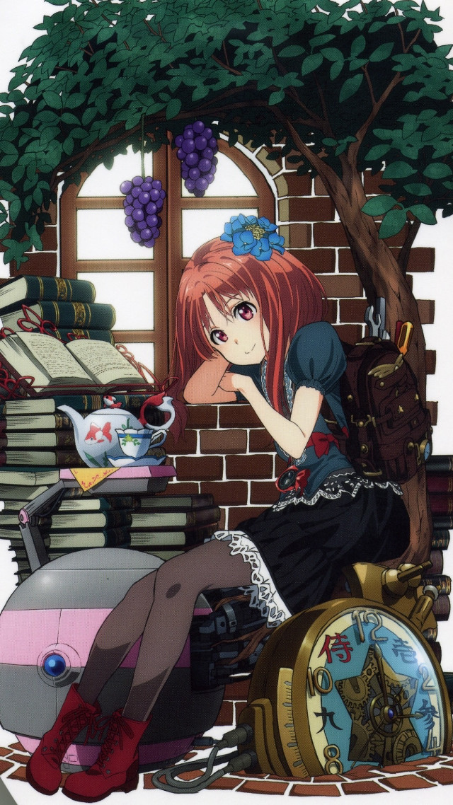 Woman sitting pile of books free wallpaper for mobile - medium preview image