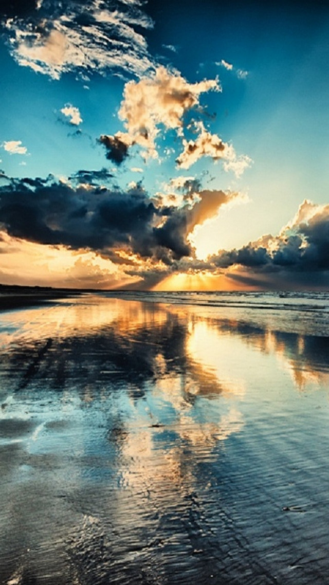 Beach sunset clouds reflection water free wallpaper for mobile - medium preview image