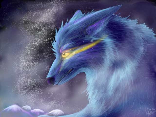 Wolf yellow eyes blue fur free wallpaper for desktop - medium preview image