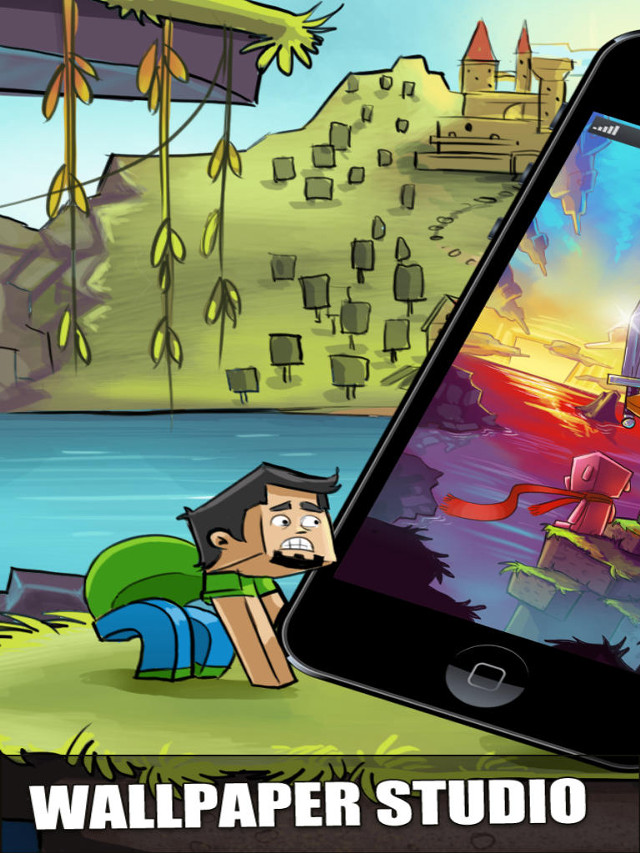 Cartoon character playing phone computer free wallpaper for mobile - medium preview image