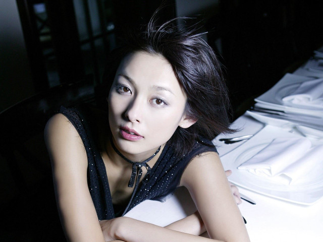 Woman sitting table white tablecloth free wallpaper for desktop - medium preview image