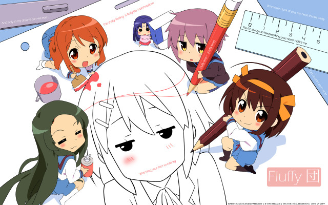 Anime characters ruler pencil drawing free wallpaper for desktop - medium preview image