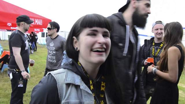 Woman beard leather jacket smiling free wallpaper for desktop - medium preview image