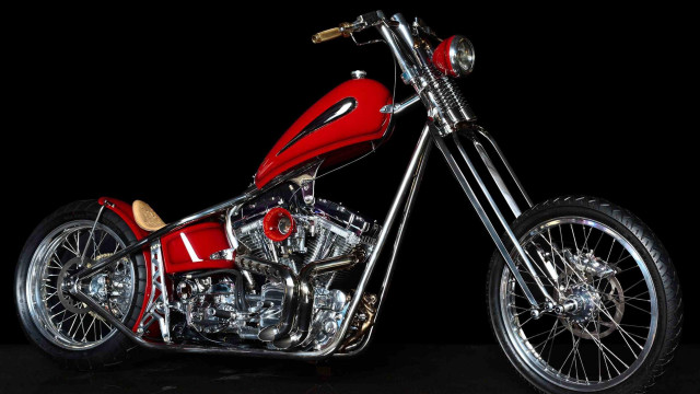 Red motorcycle black floor chrome free wallpaper for desktop - medium preview image
