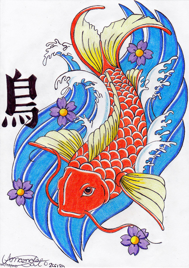 Fish wave flower drawing artistic free wallpaper for mobile - medium preview image