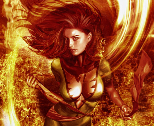 Woman yellow outfit sword fire free wallpaper for desktop - medium preview image