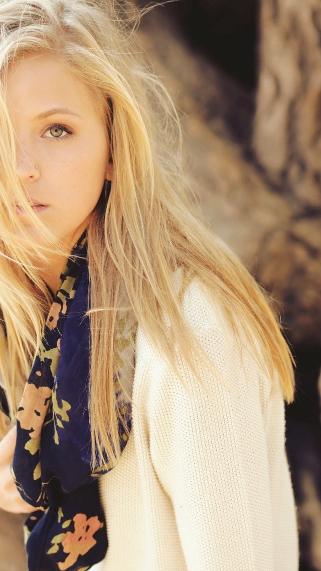 Woman long hair scarf tree free wallpaper for mobile - medium preview image