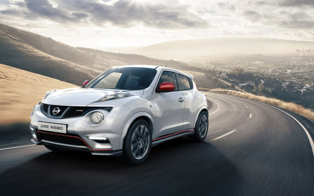 White nissan juke mountain road free wallpaper for desktop - medium preview image
