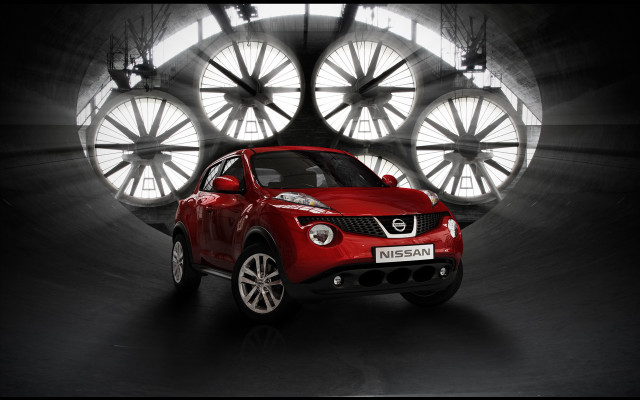 Red nissan car dark room free wallpaper for desktop - medium preview image