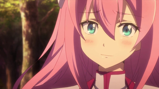 Pink hair green eyes forest free wallpaper for desktop - medium preview image