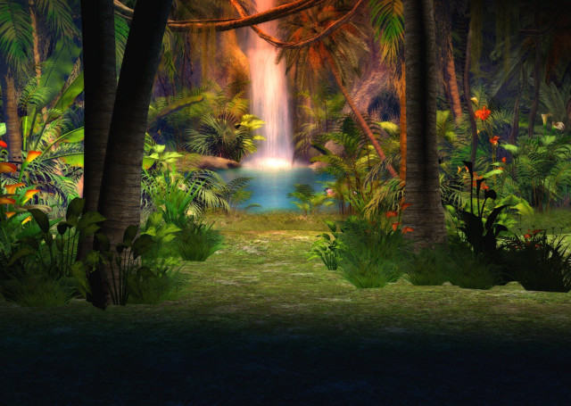 Waterfall tropical forest lush vegetation free wallpaper for desktop - medium preview image