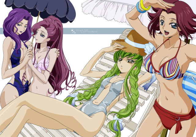 Three women bathing suits beach free wallpaper for desktop - medium preview image