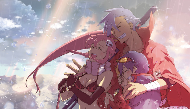 Anime characters hugging rain clouds free wallpaper for desktop - medium preview image