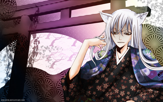 Woman white hair kimono fan free wallpaper for desktop - medium preview image