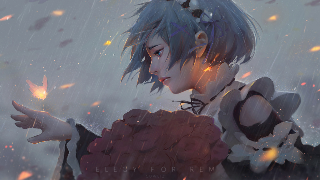 Woman blue hair fire bird free wallpaper for desktop - medium preview image