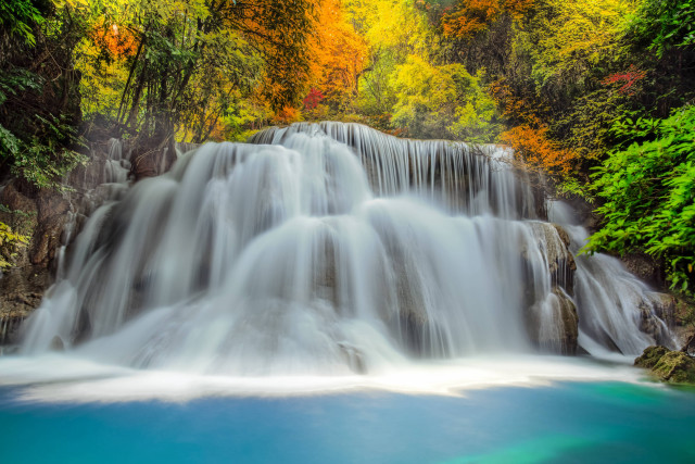 Waterfall blue pool trees background #2 free wallpaper for desktop - medium preview image