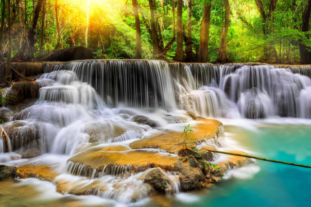 Waterfall river wooden stick nature free wallpaper for desktop - medium preview image