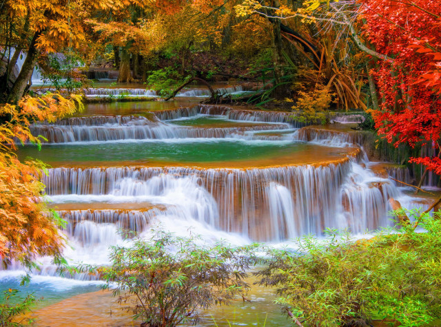 Waterfall forest fall foliage river free wallpaper for desktop - medium preview image