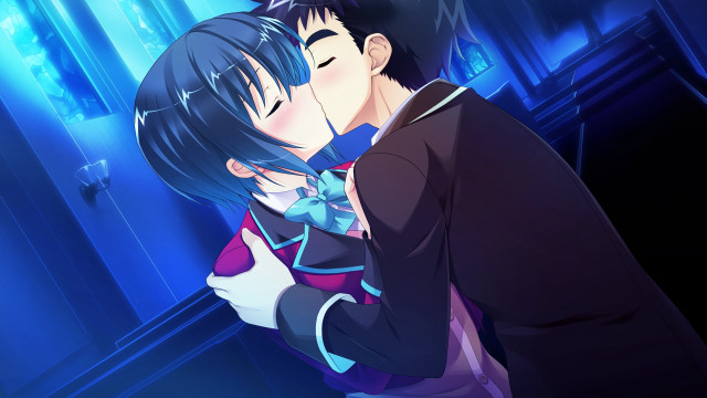 Couple kissing blue lights blue free wallpaper for desktop - medium preview image