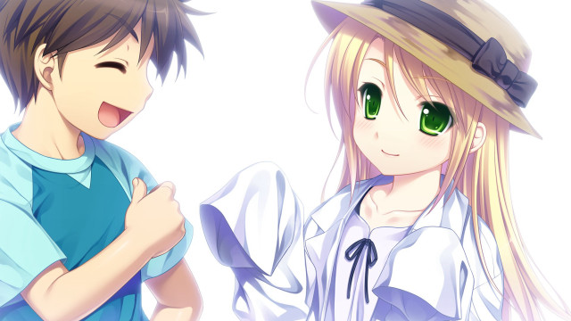 Anime couple greeneyes hat smile free wallpaper for desktop - medium preview image