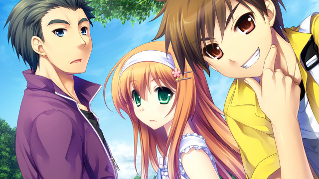 Anime characters tree sky background free wallpaper for desktop - medium preview image