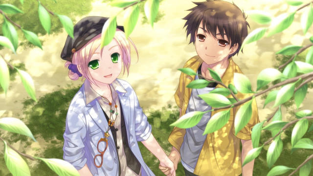 Anime characters tree branch leaves free wallpaper for desktop - medium preview image