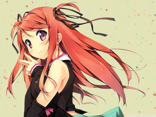 Red haired girl anime smile free wallpaper for desktop - medium preview image
