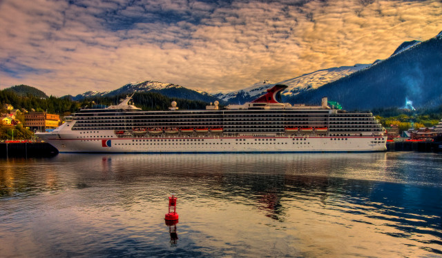 Cruise ship harbor mountains fire free wallpaper for desktop - medium preview image