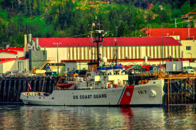 Coast guard boat docked harbor free wallpaper for desktop - medium preview image