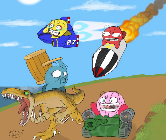 Dinosaur car fire man monster free wallpaper for desktop - medium preview image