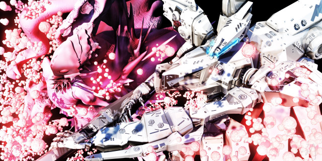 Futuristic mecha cherryblossoms floral design free wallpaper for desktop - medium preview image