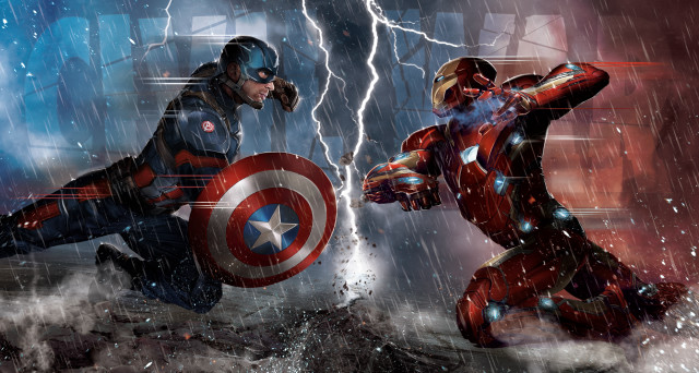 Superheroes fighting rain lightning building free wallpaper for desktop - medium preview image