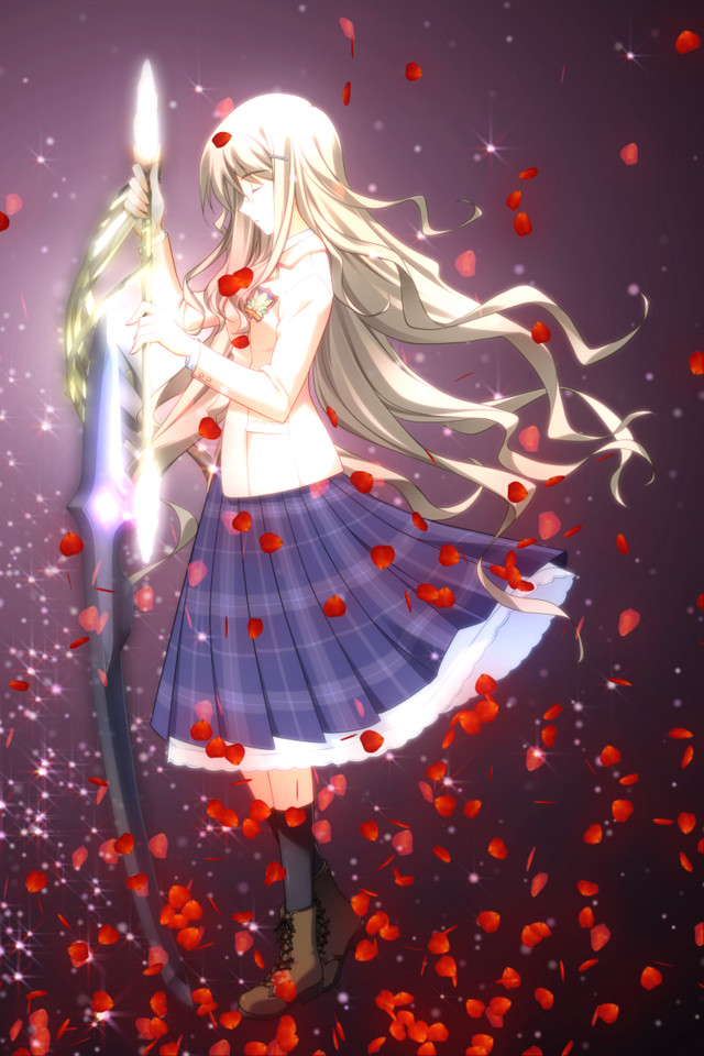 Girl long hair sword roses free wallpaper for mobile - medium preview image