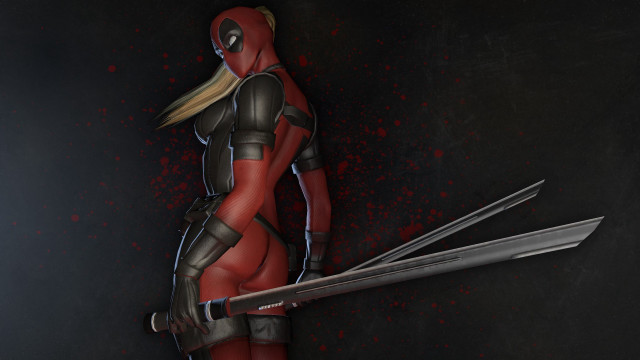 Woman red black costume swords free wallpaper for desktop - medium preview image