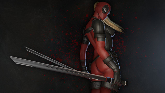 Woman red black costume swords #2 free wallpaper for desktop - medium preview image