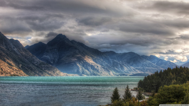 Mountain lake cloudy sky range free wallpaper for desktop - medium preview image