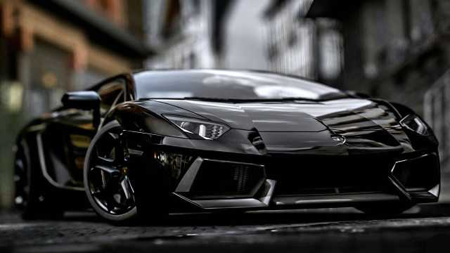 Black sports car street building free wallpaper for desktop - medium preview image