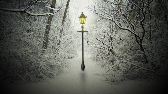 Street light snowy forest trees free wallpaper for desktop - medium preview image