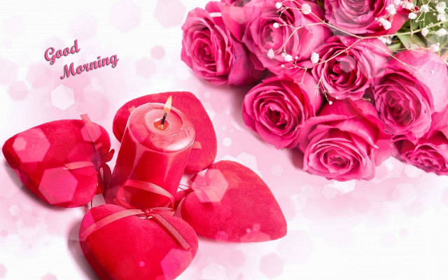Candles roses table good morning free wallpaper for desktop - medium preview image