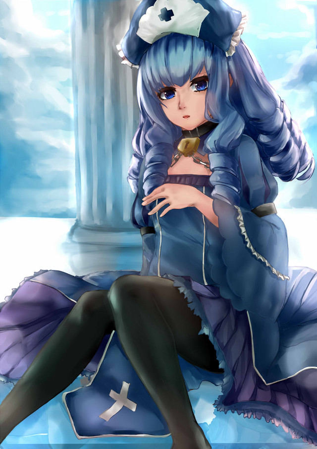 Anime girl sitting floor sword free wallpaper for mobile - medium preview image